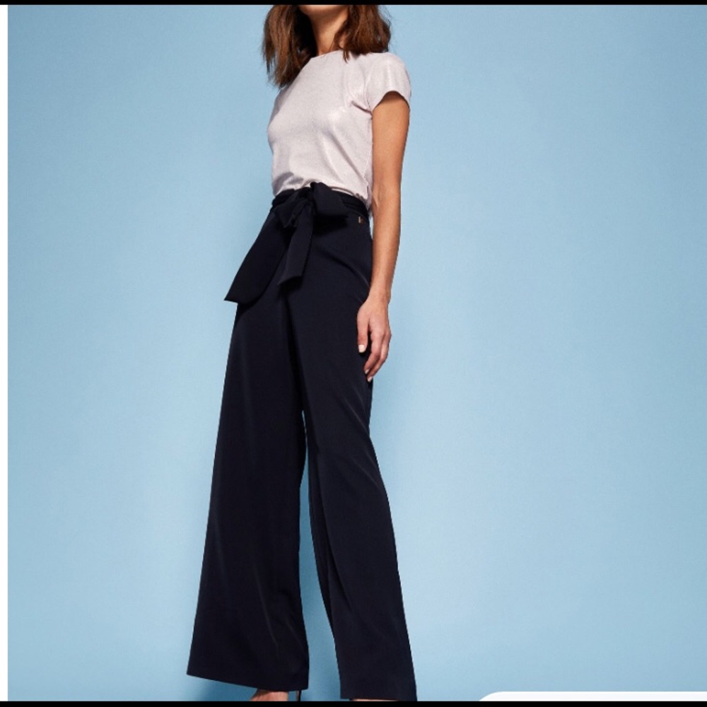 Wide leg self-tie pants